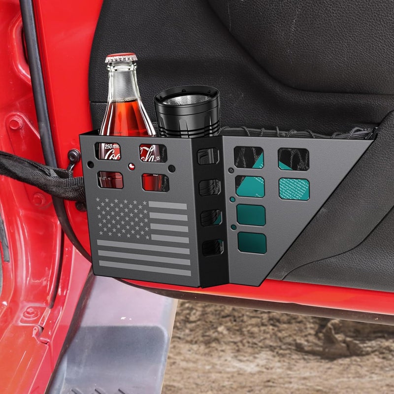 DIAMOOKY Upgraded Metal Front Door Pocket Storage Box for Jeep Wrangler JK JKU 2018 2017 2016 2015 2014 2013-2007 2/4 Door Accessories, Adjustable Door Organizer Molle Panels, Flag, 2PCS - Image 3